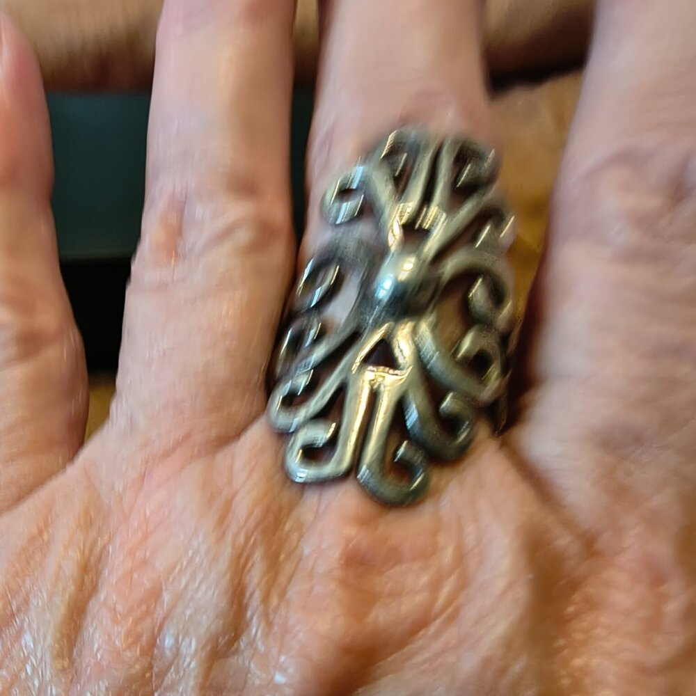 Solid Sterling Silver Scroll Work Ring Ati Mexico - image 8